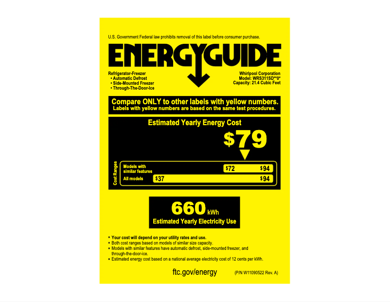 Page n°1 - Label énergétique Whirlpool WRS311SDHB