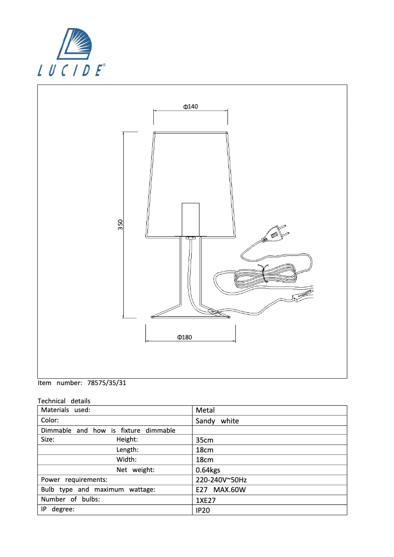 Page 1 de la notice Manuel utilisateur Lucide Louis 78575/35/31