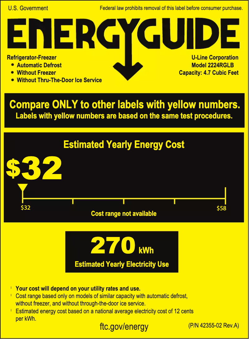 Page n°1 - Label énergétique U-Line U-2224RGLINT-00B