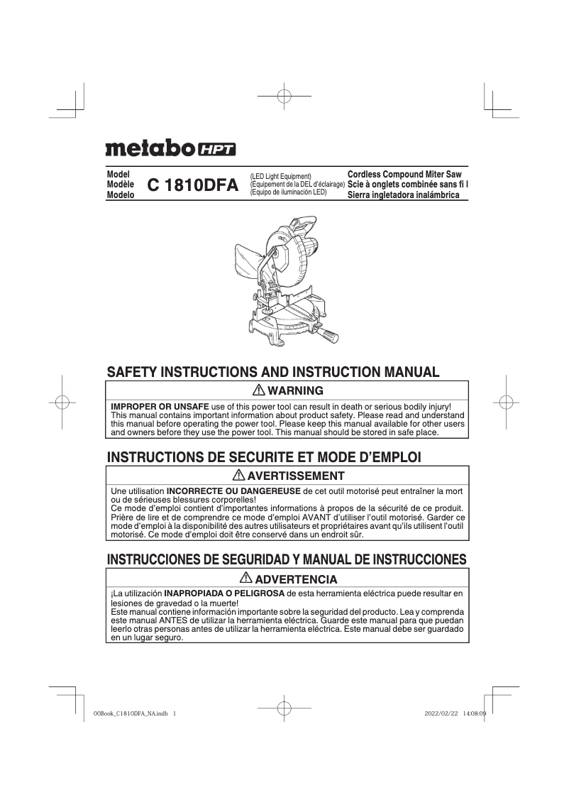 Page 1 de la notice Manuel utilisateur Metabo C 1810DFA