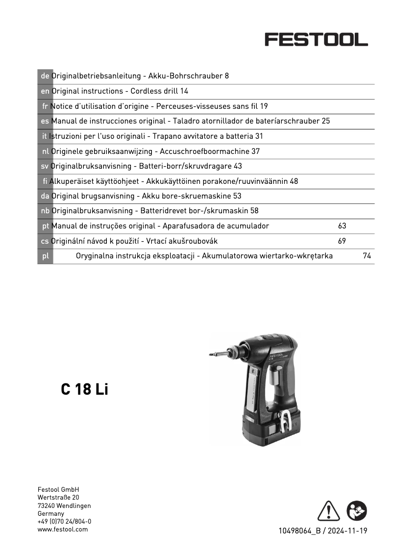 Image de la première page du manuel de l'appareil C 18 Li-Basic