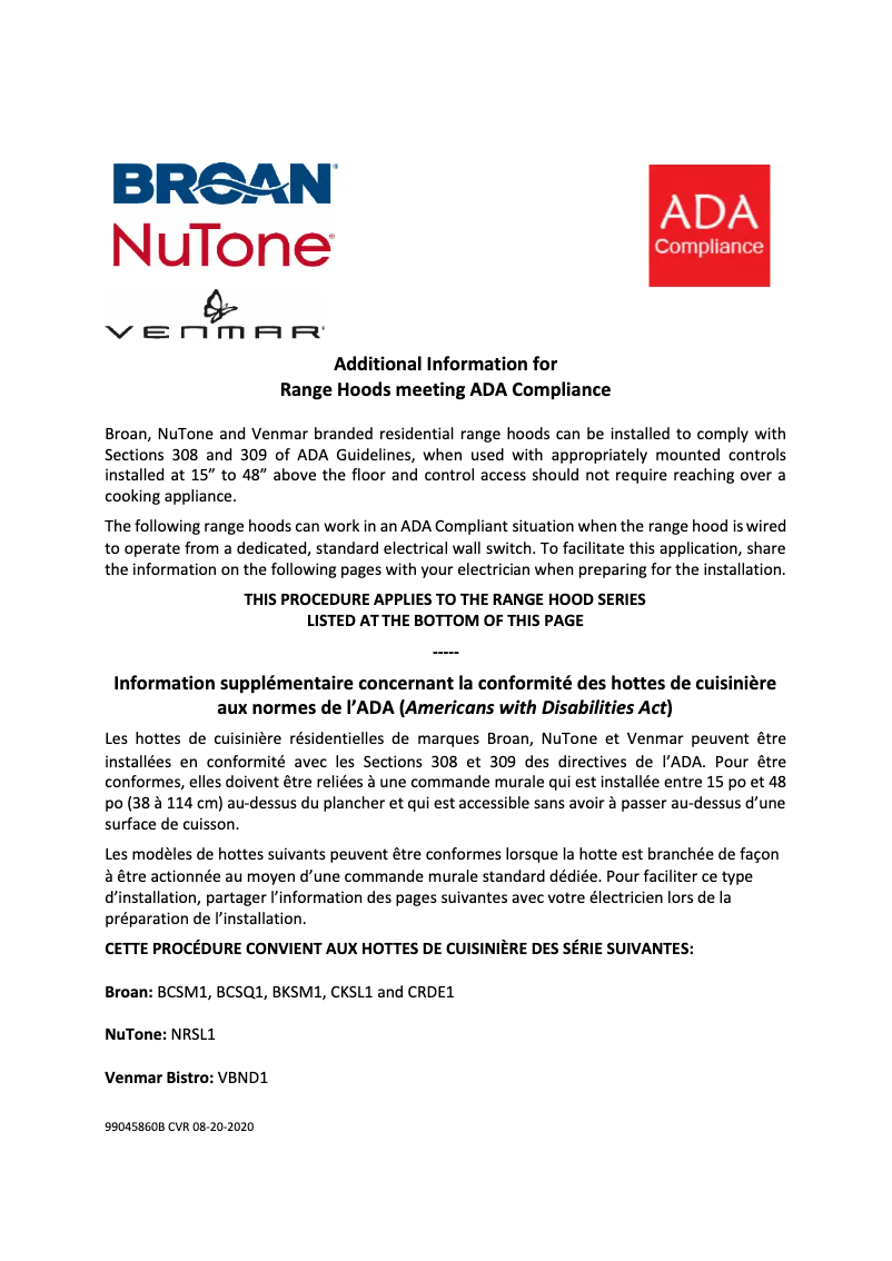 Page 1 de la notice Schéma de câblage Broan BCSQ130SS