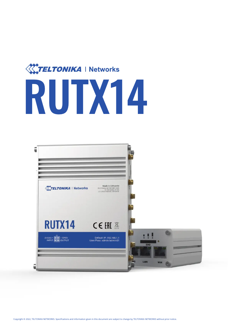 Imagen de la primera página del manual del dispositivo RUTX14