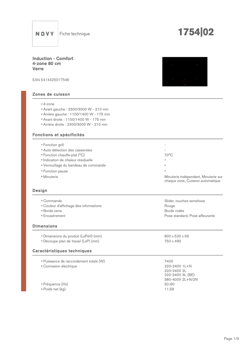 Page n°1 - Fiche technique Novy Comfort 1754