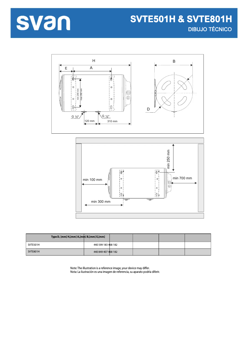 Page 1 de la notice Dessin technique SVAN SVTE801H