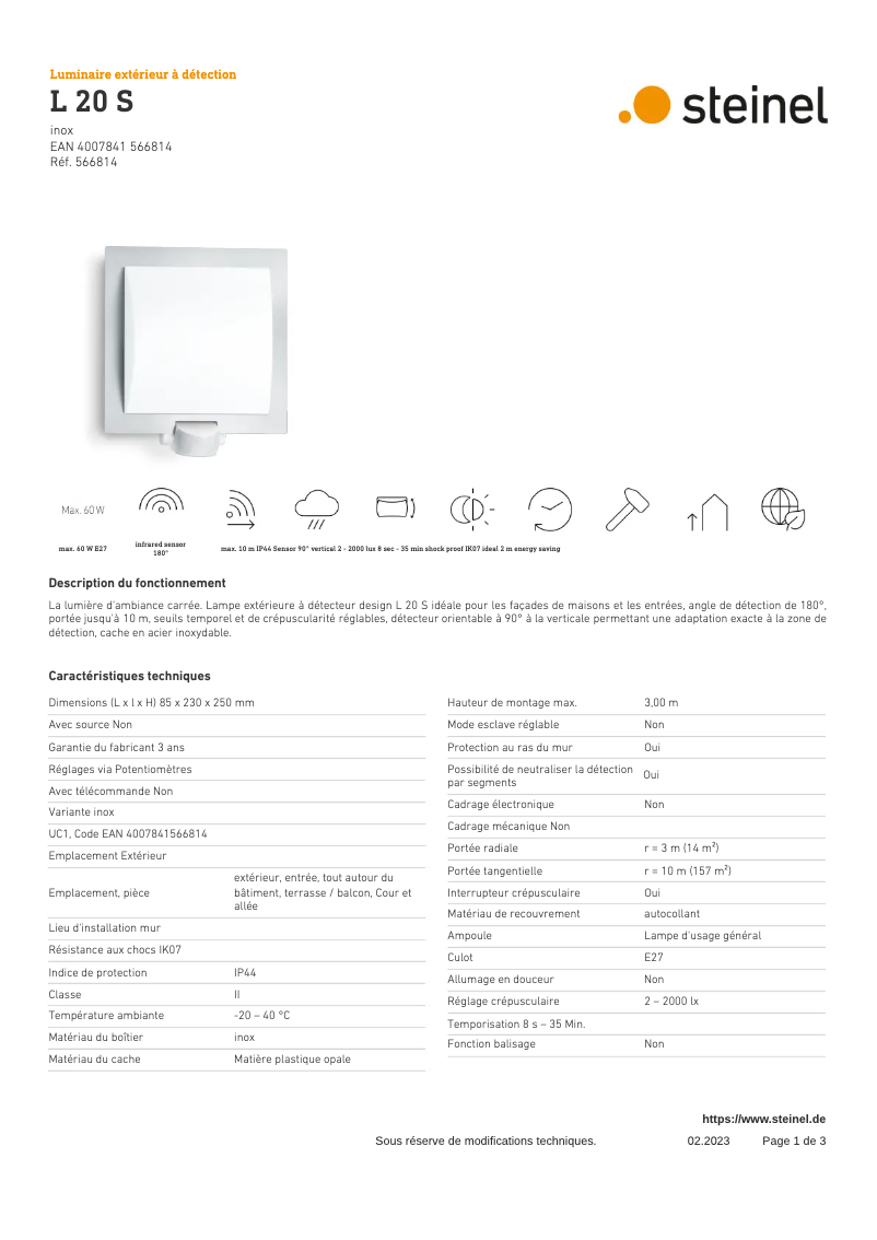 Image de la première page du manuel de l'appareil L 20 S