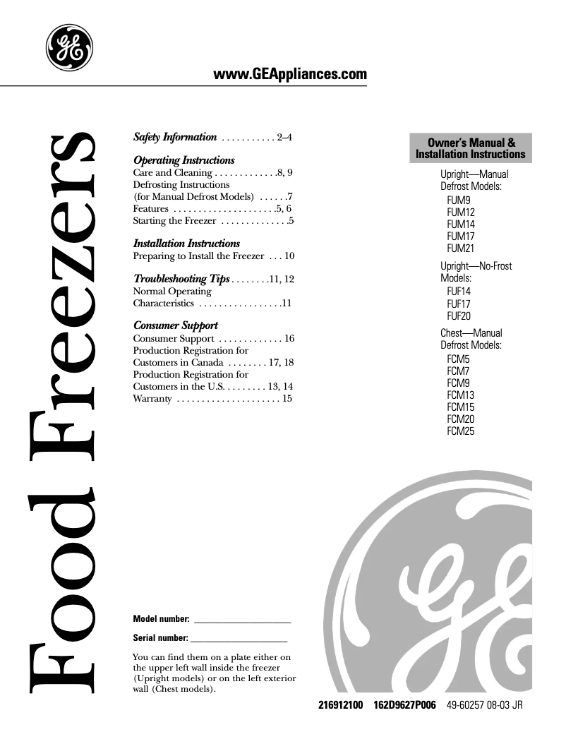 Page n°1 - Manuel d'utilisation et d'entretien GE FCM5HDMWH