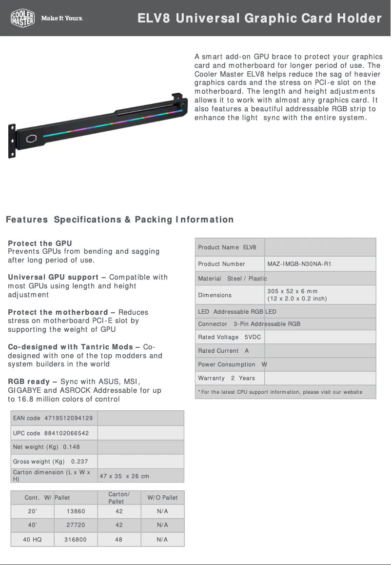 Page n°1 - Fiche technique Cooler Master ELV8