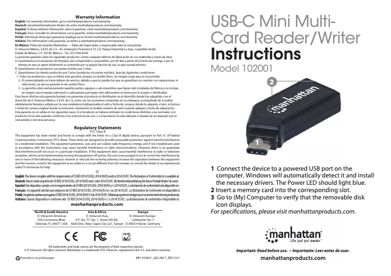 Page n°1 - Manuel utilisateur Manhattan 102001