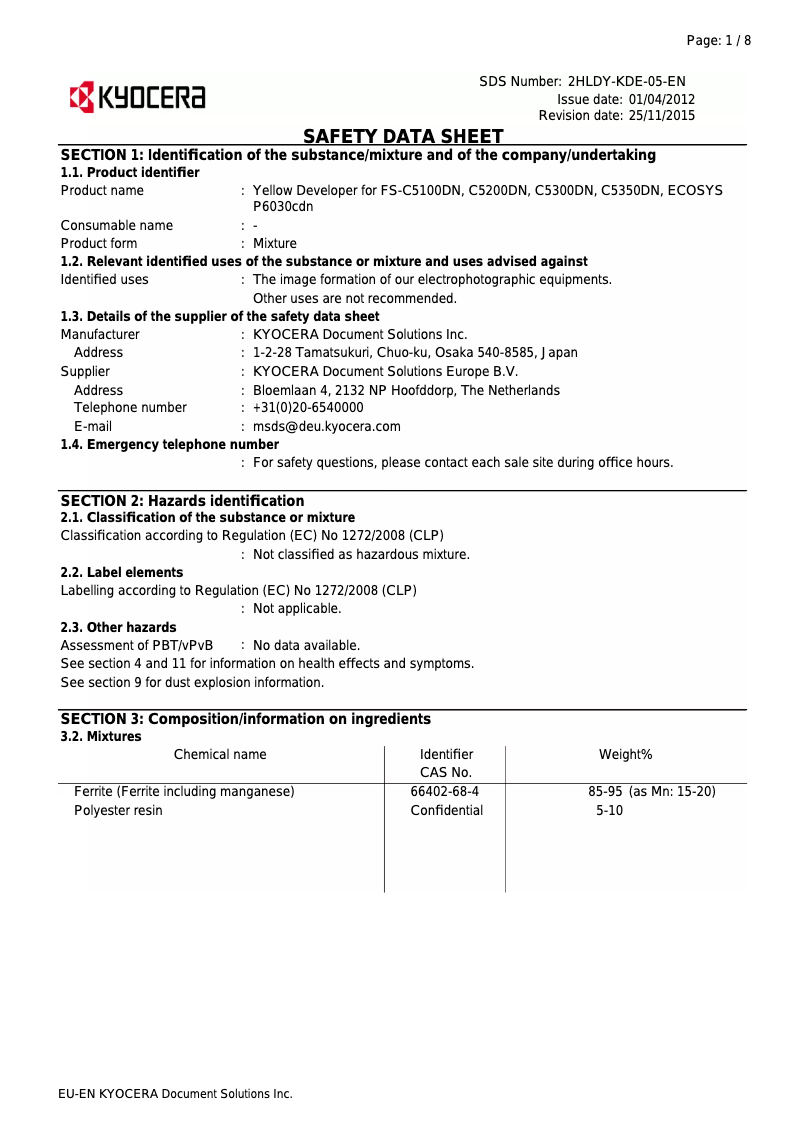 Page 1 de la notice Instructions de sécurité Kyocera FS-C5100DN