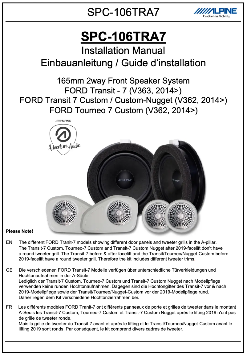 Page n°1 - Manuel utilisateur Alpine SPC-106TRA7