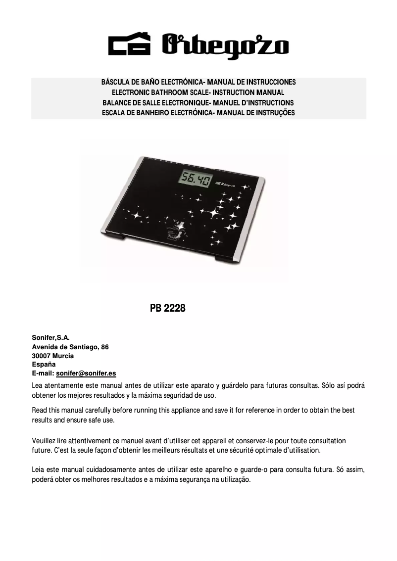 Page n°1 - Manuel utilisateur Orbegozo PB 2228