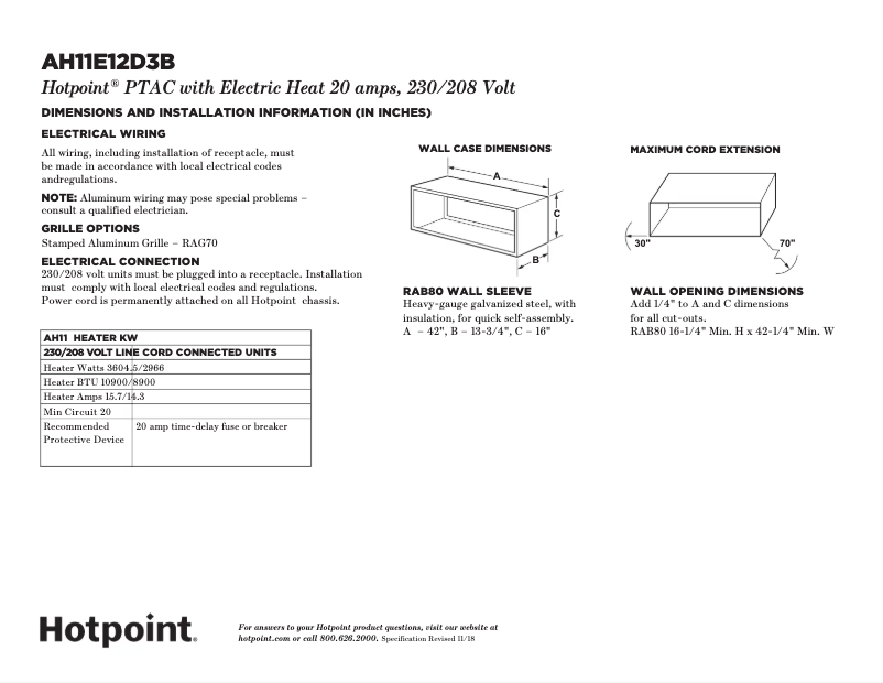 Page 1 de la notice Fiche technique Hotpoint AH11E12D3B