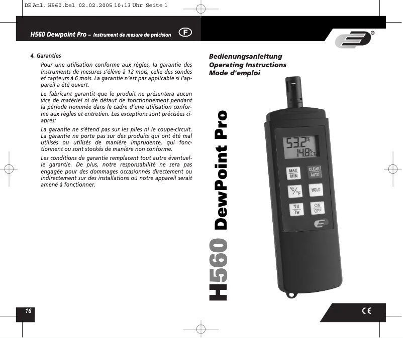 Página 1 del manual Manual de usuario TFA Dewpoint Pro