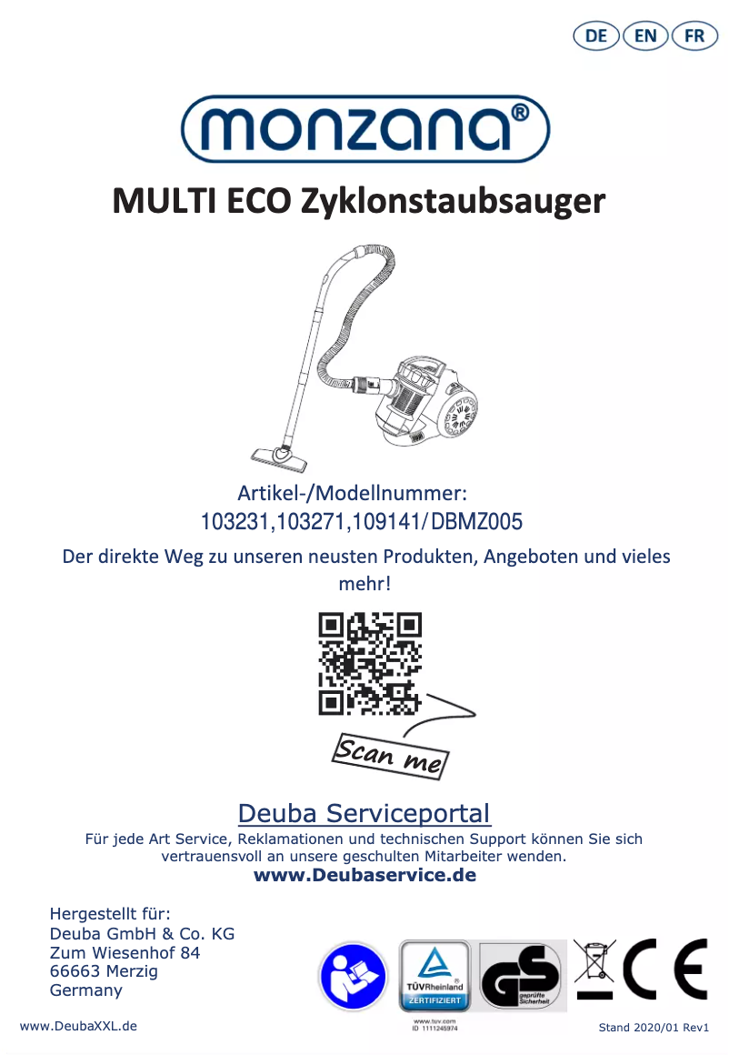 Page n°1 - Manuel utilisateur Monzana DBMZ005