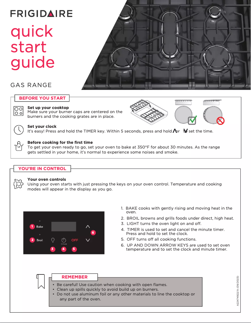 Page n°1 - Guide de démarrage rapide Frigidaire FCRG3052BB