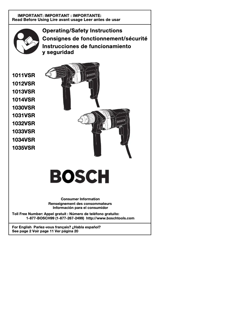 Page 1 de la notice Manuel utilisateur Bosch 1030VSR