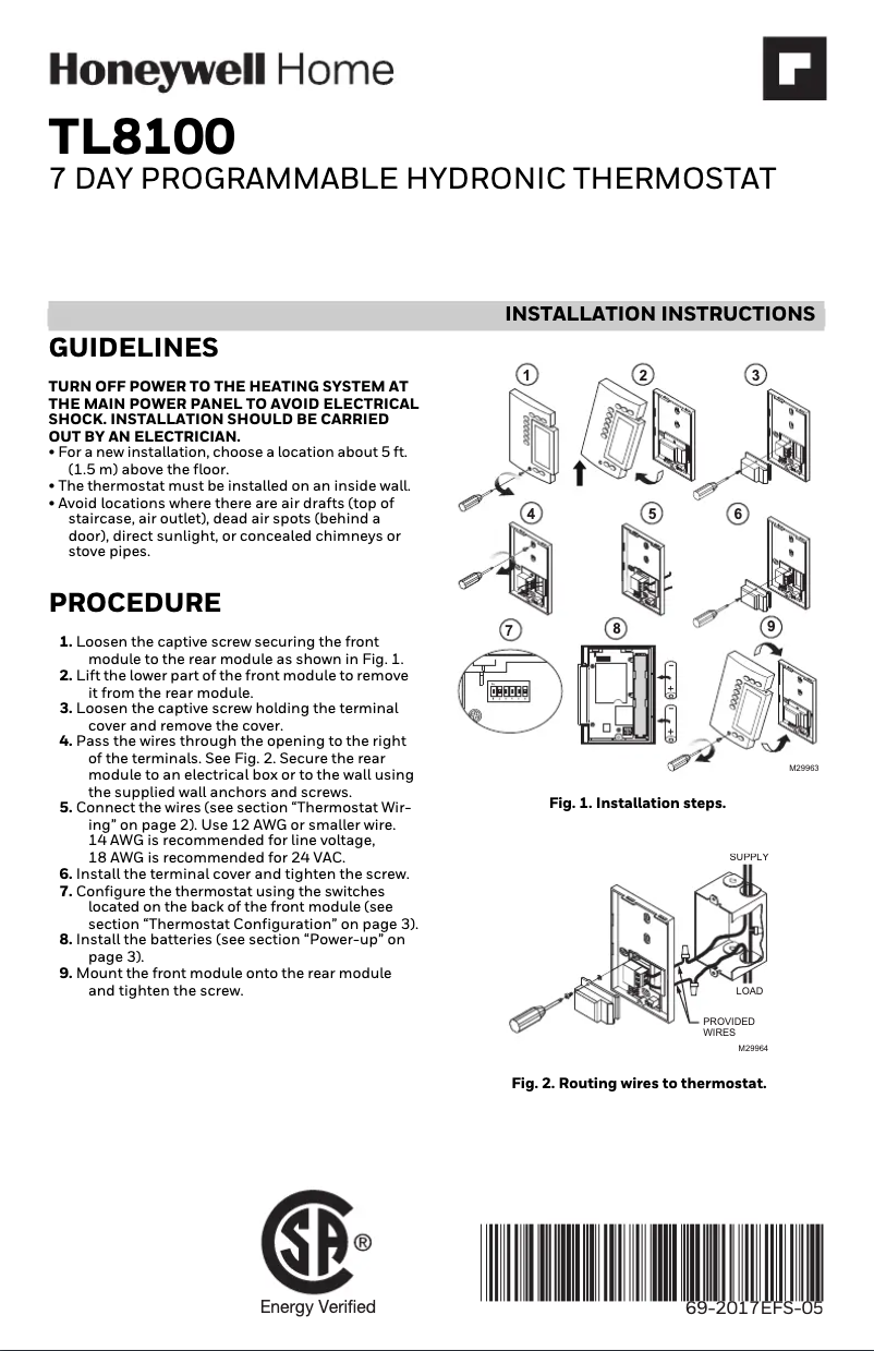 Page 1 de la notice Manuel utilisateur Honeywell TL8100A1008/U