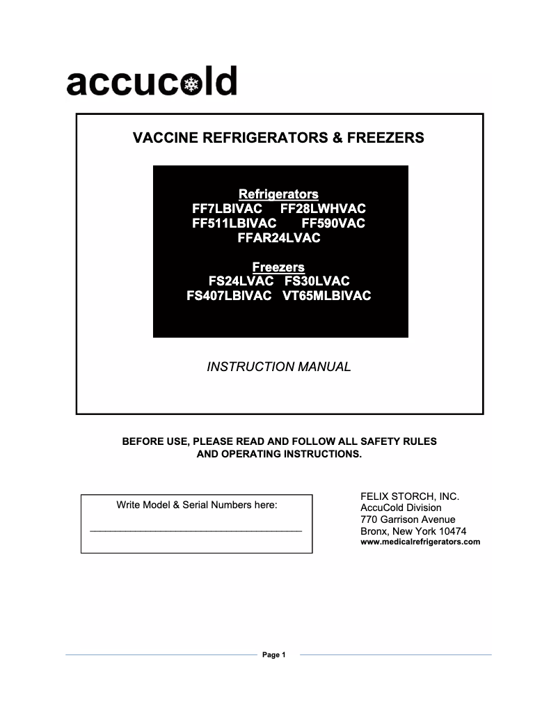 Page n°1 - Guide d'installation Summit Accucold FS407LBIVACADA