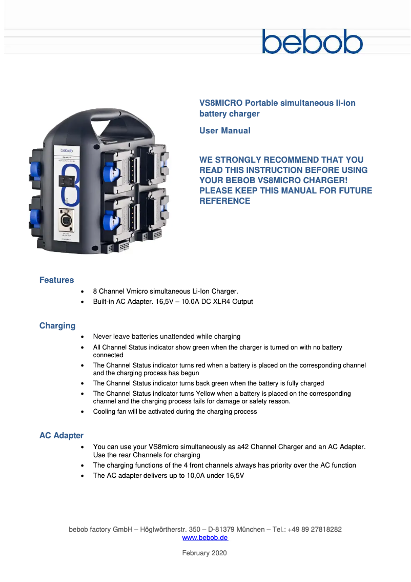 Page n°1 - Manuel utilisateur Bebob VS8MICRO