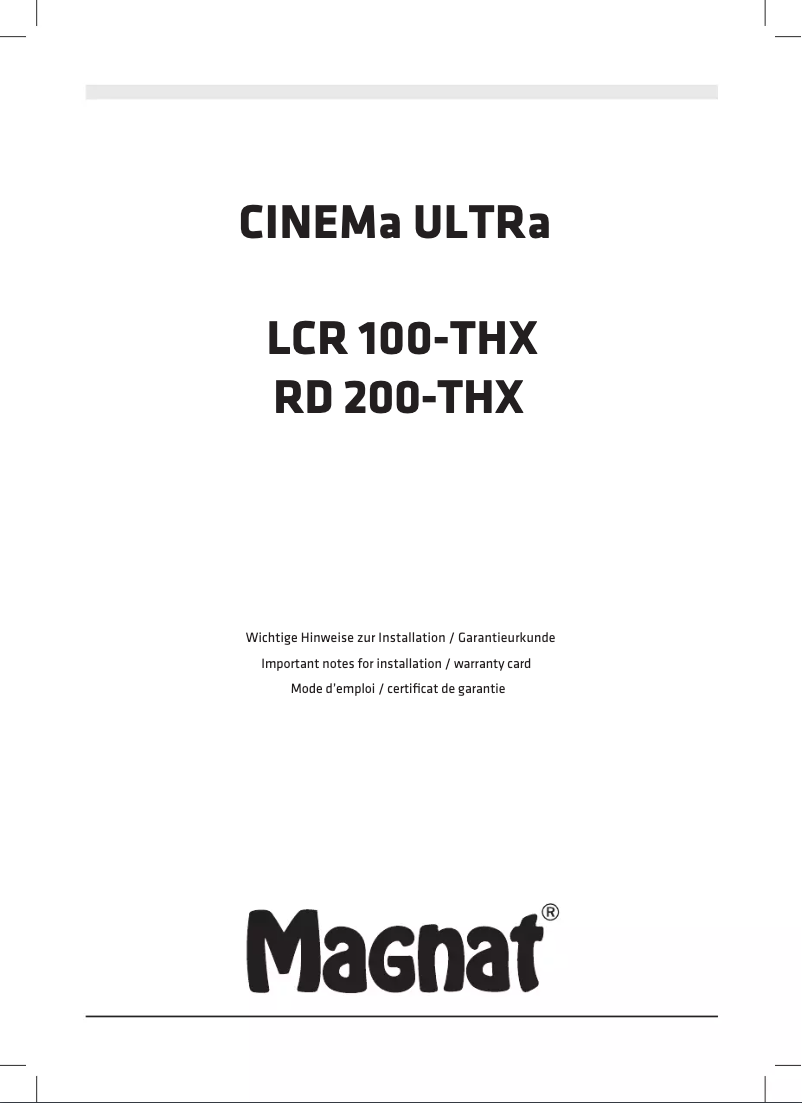 Page n°1 - Mode d'emploi Magnat Cinema Ultra RD 200-THX