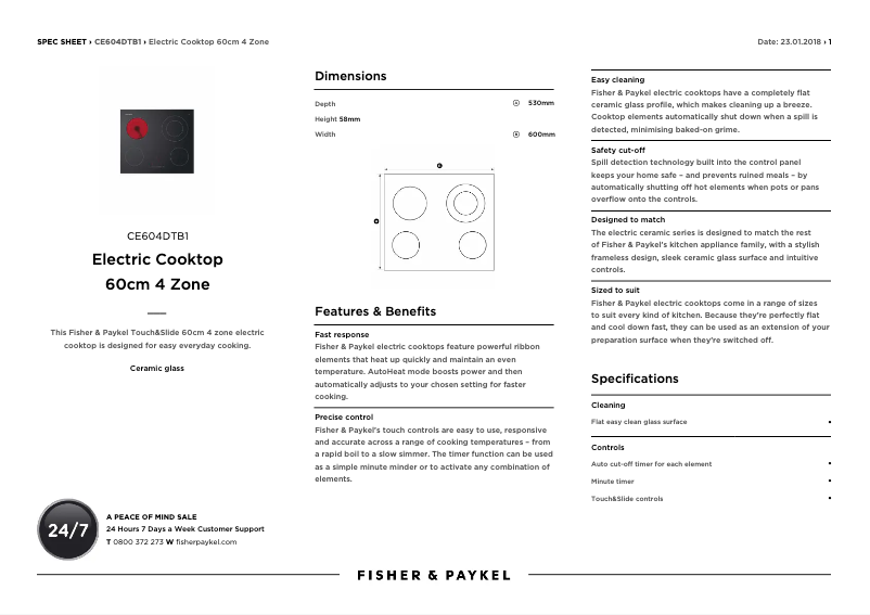 Page n°1 - Fiche technique Fisher & Paykel CE604DTB1