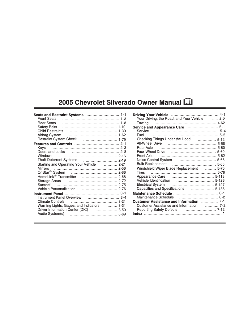 Page 1 de la notice Manuel utilisateur Chevrolet Silverado (2005)