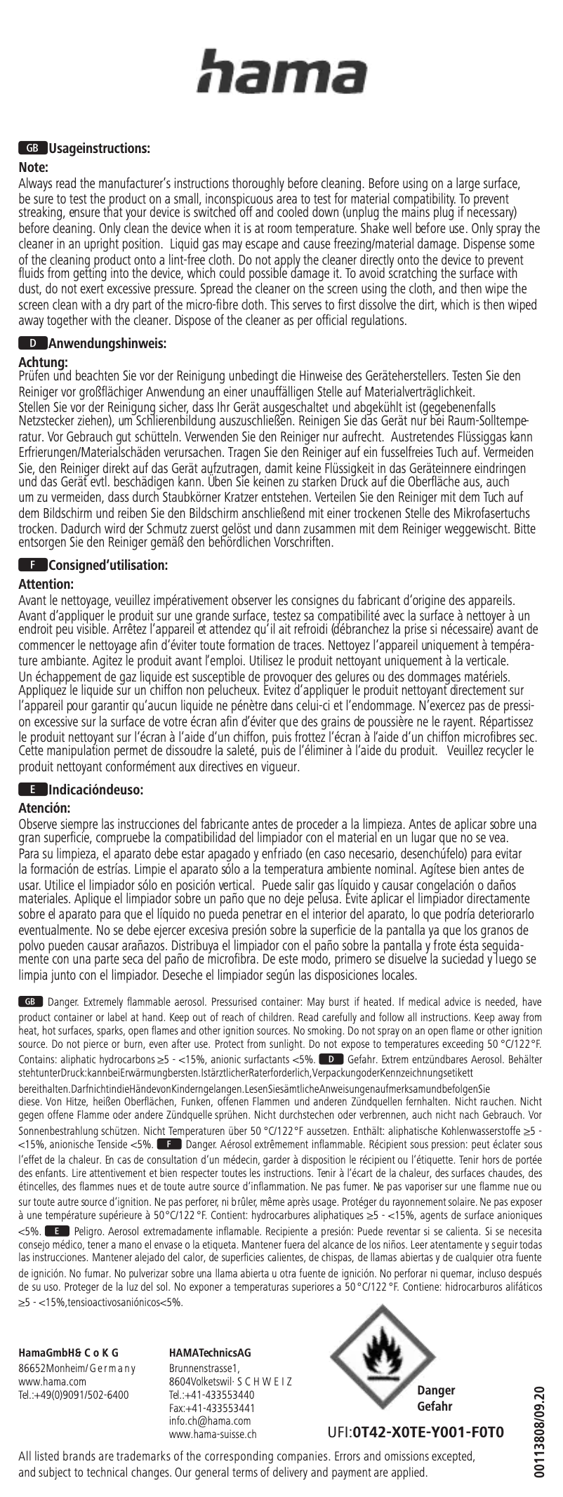 Page n°1 - Manuel utilisateur Hama 00113808