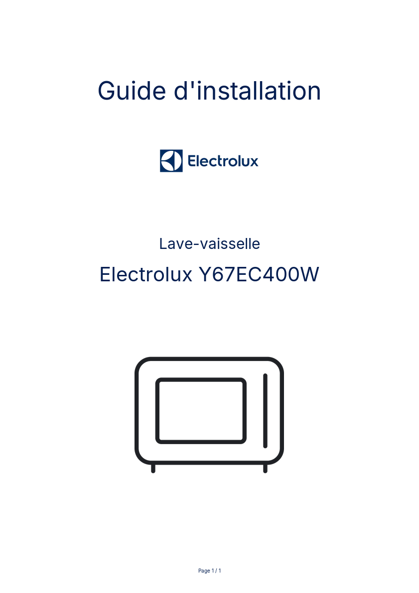 Page n°1 - Guide d'installation Electrolux Y67EC400W