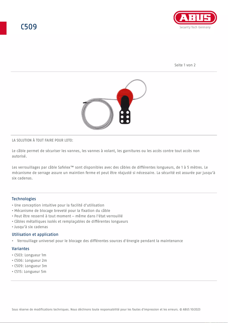 Page 1 de la notice Fiche technique Abus C515