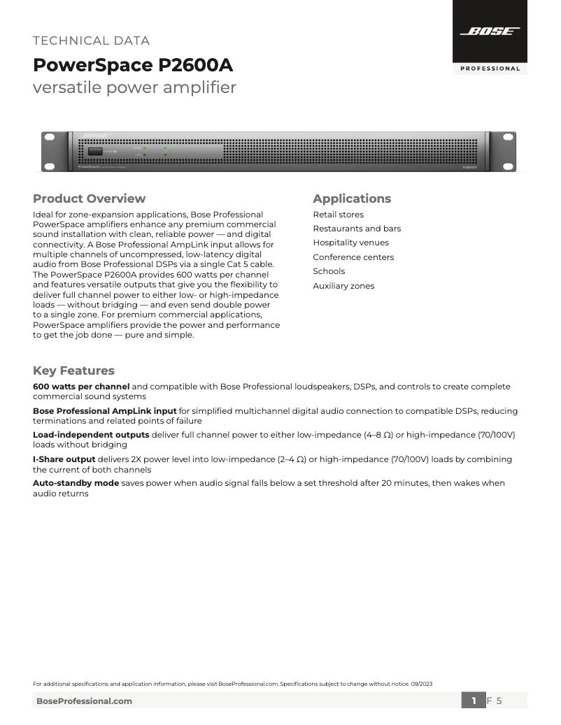 Page n°1 - Fiche technique Bose PowerSpace P2600A