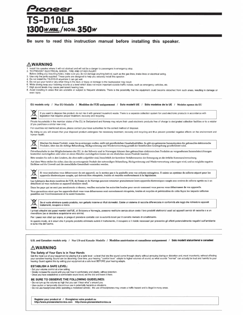 Page 1 de la notice Manuel utilisateur Pioneer TS-D10LB