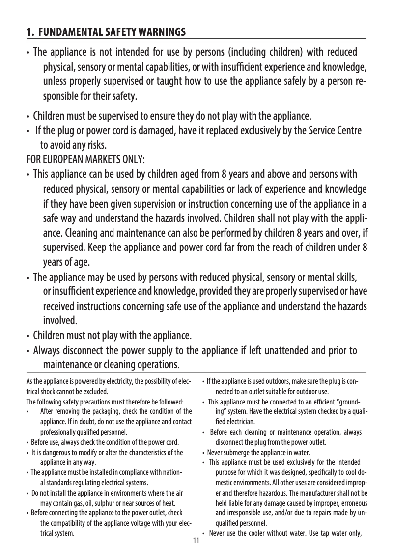 Page 1 de la notice Manuel utilisateur DeLonghi Evaporative Cooler EV250WH