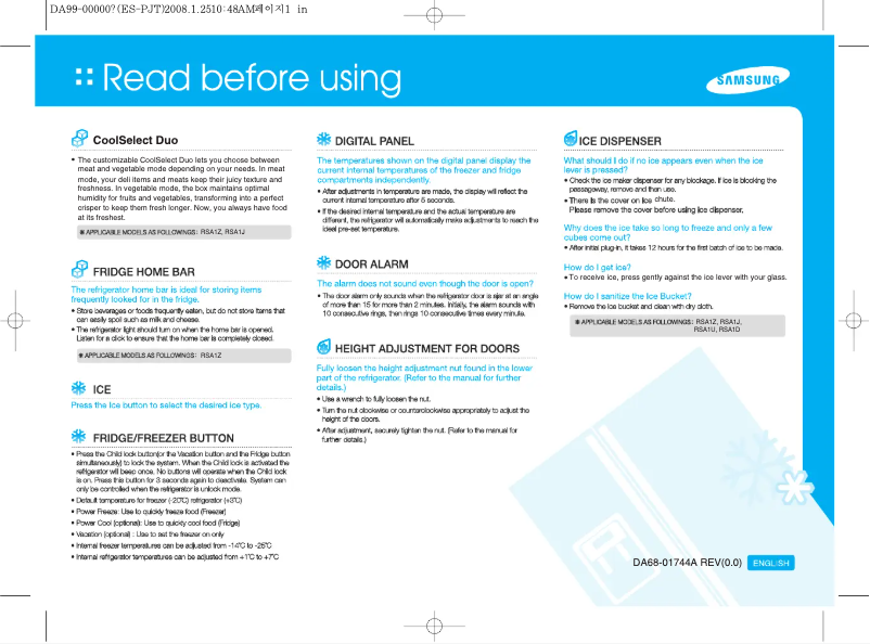 Page 1 de la notice Guide d'installation Samsung RS51K5460SL
