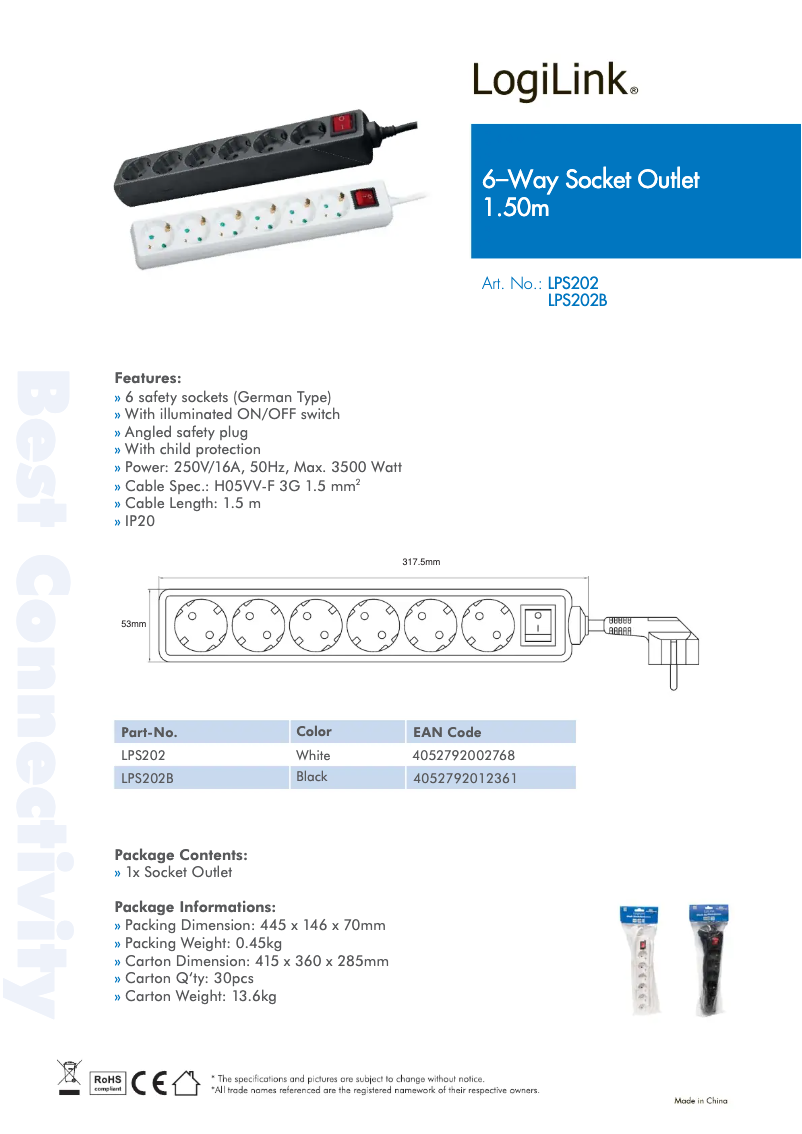 Page 1 de la notice Manuel utilisateur LogiLink LPS202B