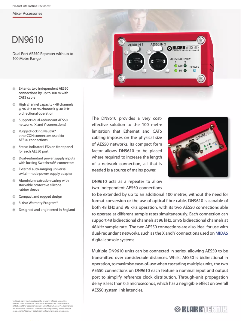 Page 1 de la notice Fiche technique Klark Teknik DN9610