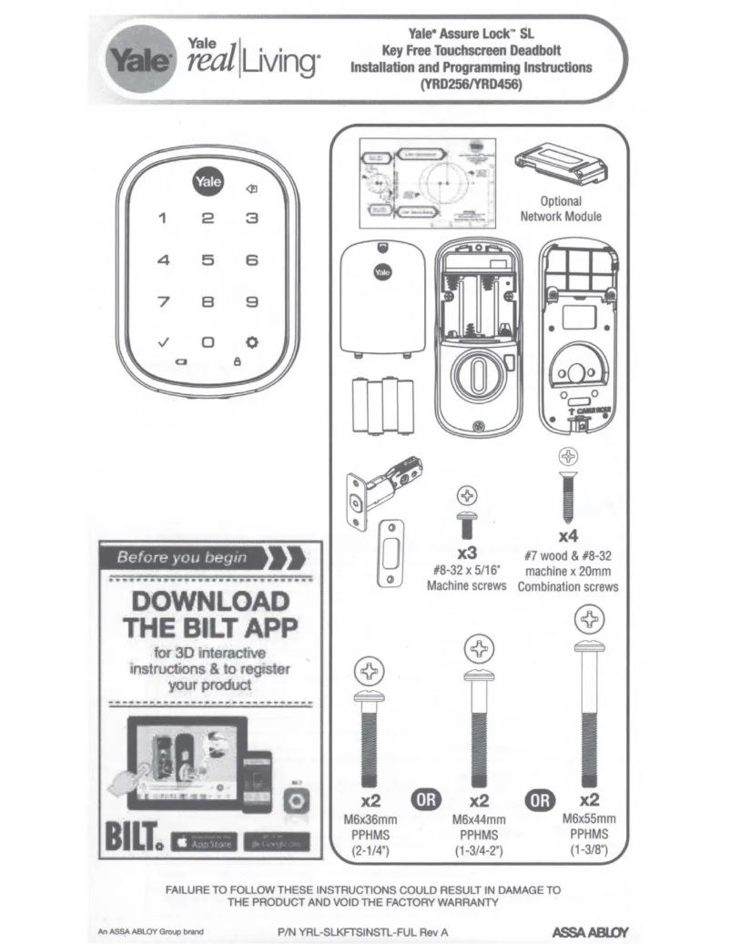 Page 1 de la notice Manuel utilisateur Yale Real Living Assure Lock YRD456