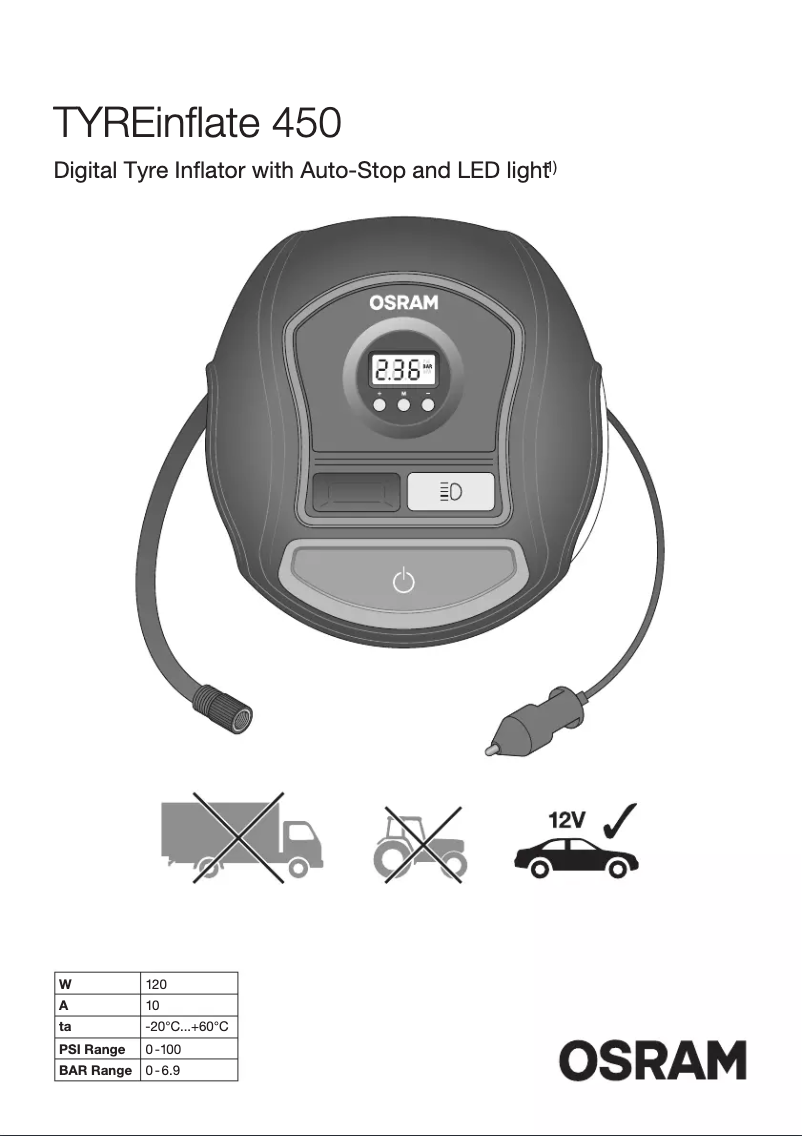 Page n°1 - Instructions / montage Osram TYREinflate 450