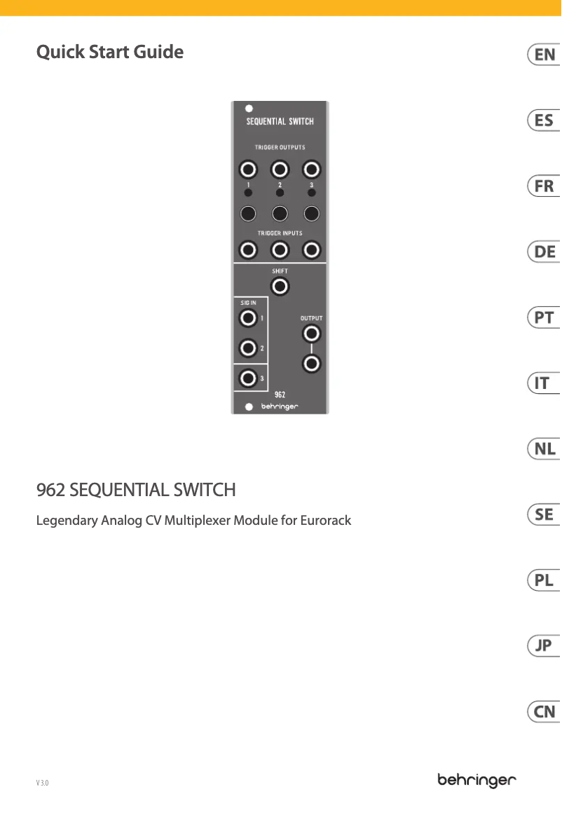 Page 1 de la notice Guide de démarrage rapide Behringer 962 Sequential Switch