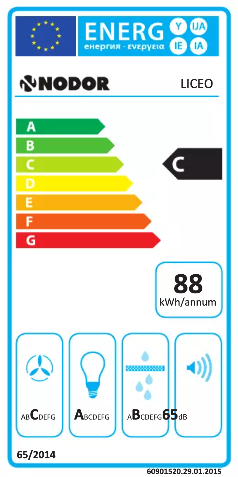 Page 1 de la notice Label énergétique Nodor Liceo 7983