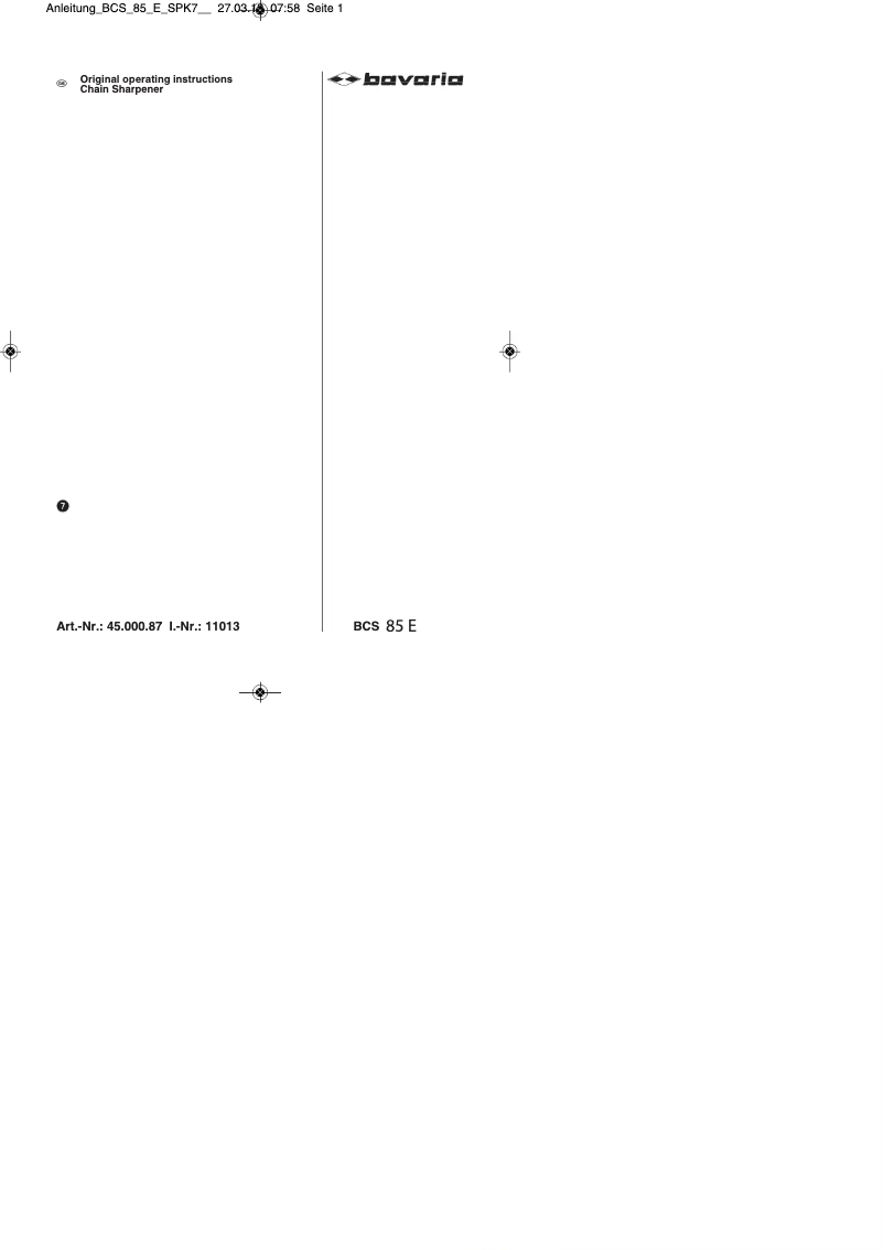 Page 1 de la notice Manuel utilisateur Bavaria BCS 85 E