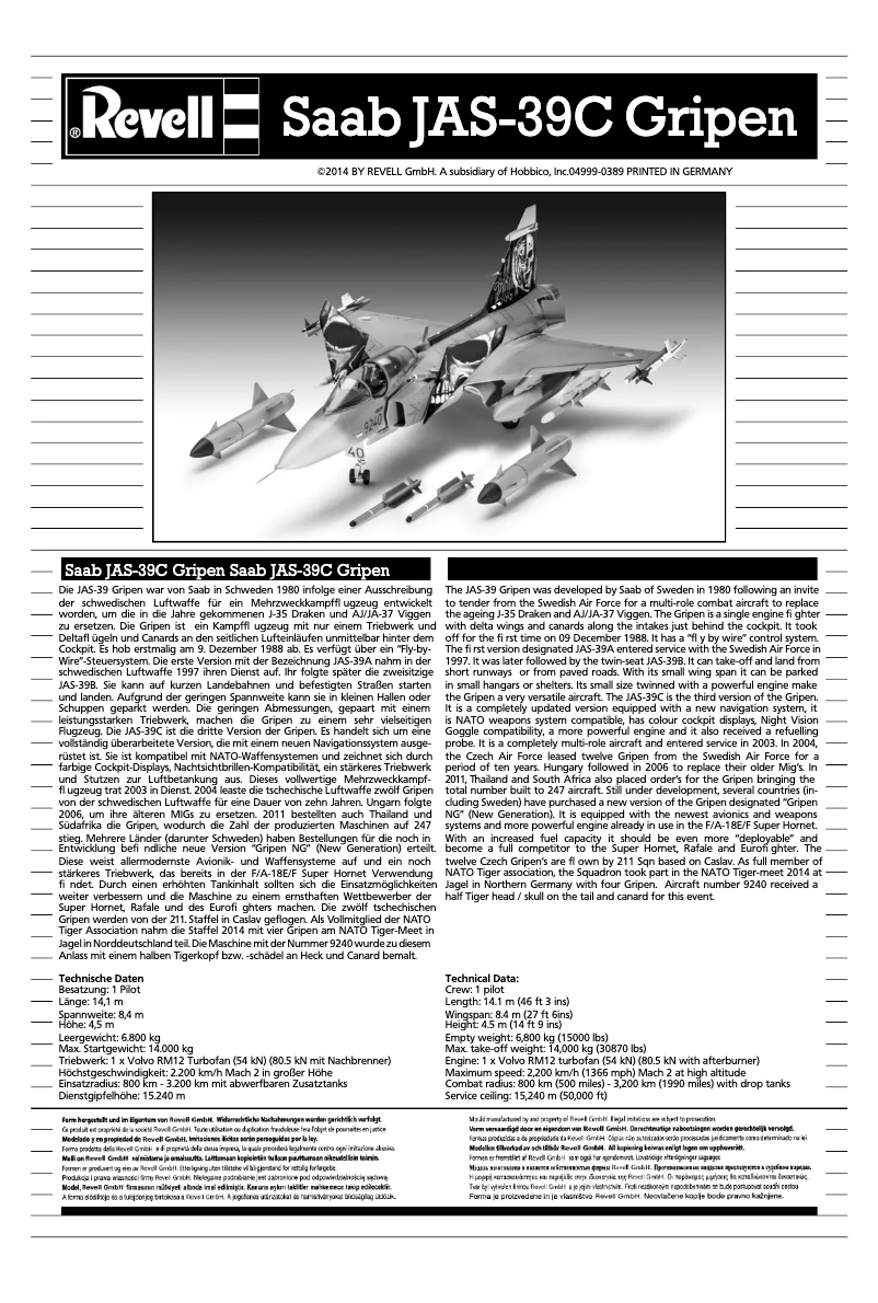 Page 1 de la notice Manuel utilisateur Revell Saab JAS-39C Gripen