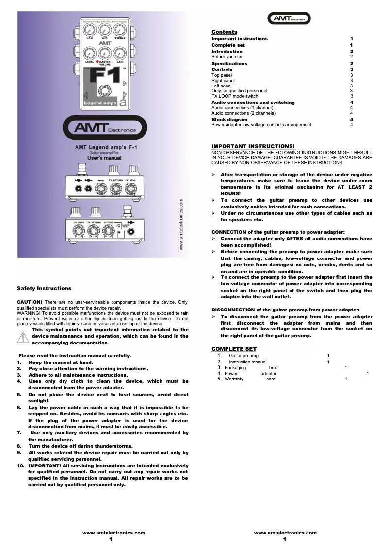 Page n°1 - Manuel utilisateur AMT F1