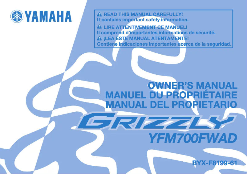 Page n°1 - Manuel utilisateur Yamaha GRIZZLY 700 (2025)