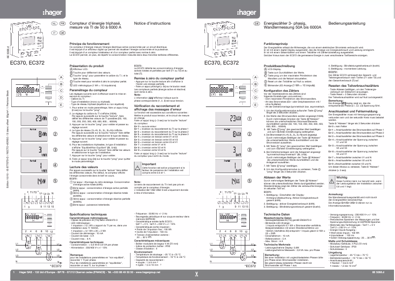 Page n°1 - Manuel utilisateur Hager EC372