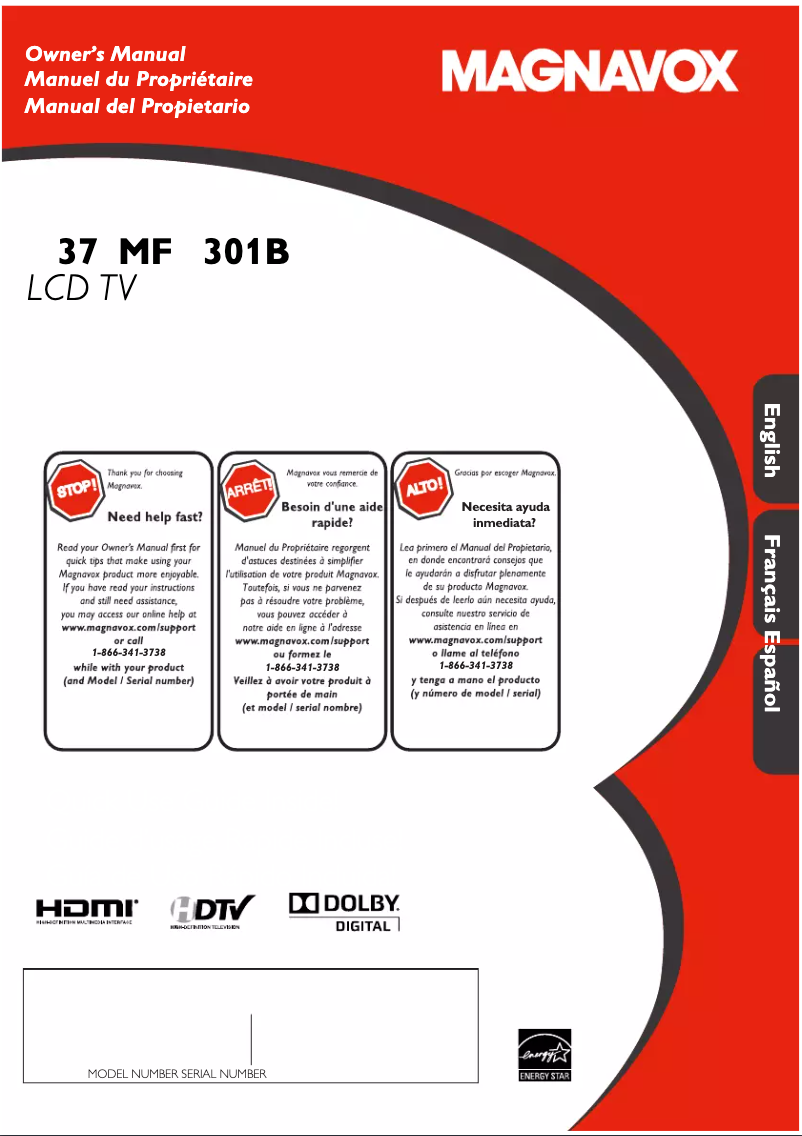 Page 1 de la notice Manuel utilisateur Magnavox 37MF301B