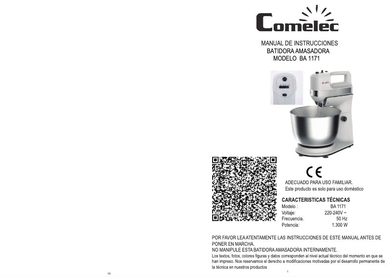 Page n°1 - Manuel utilisateur Comelec BA 1171