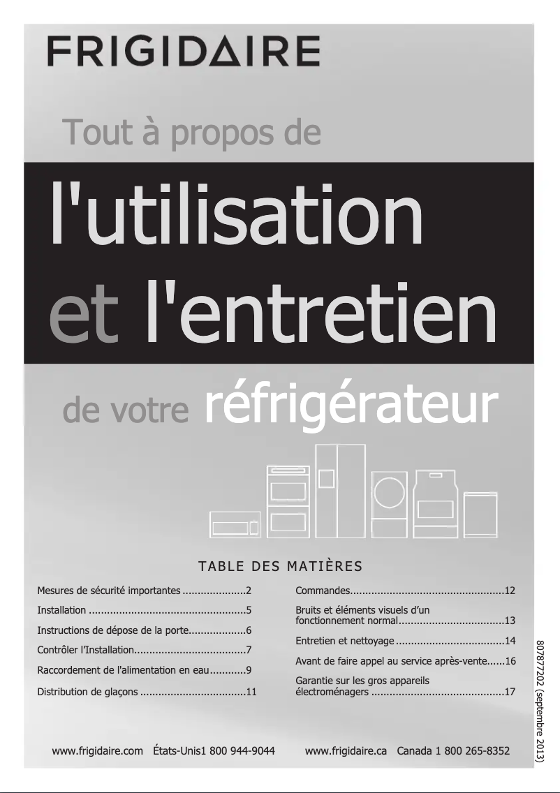 Page n°1 - Manuel utilisateur Frigidaire FFTR18D2PW