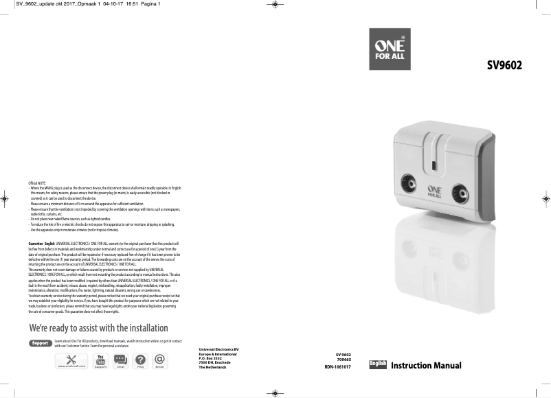 Página 1 del manual Manual de usuario One for all SV 9602