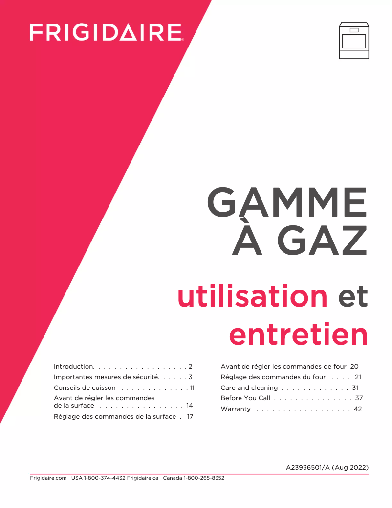 Image de la première page du manuel de l'appareil FCFG3062AW